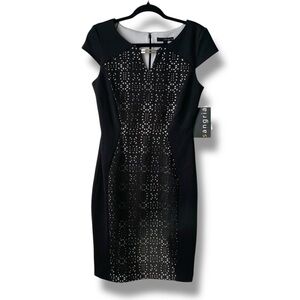 NWT SIGNATURE by SANGRIA Patterned Midi Dress Scuba Office Black White Size 4